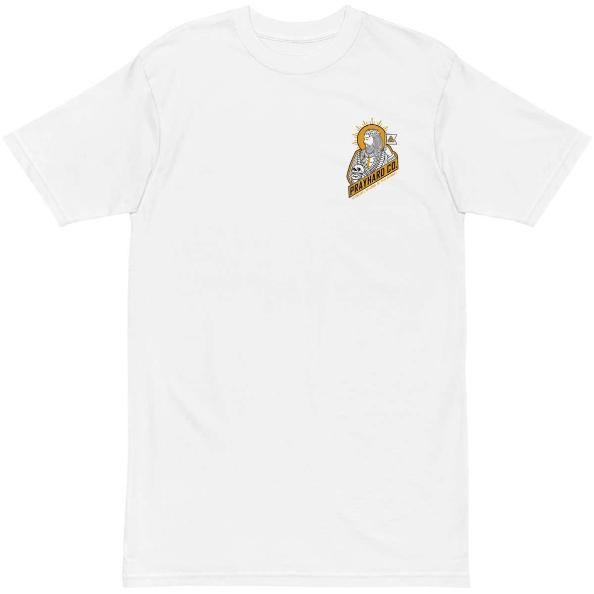 White t-shirt with a logo on the chest against a transparent background
