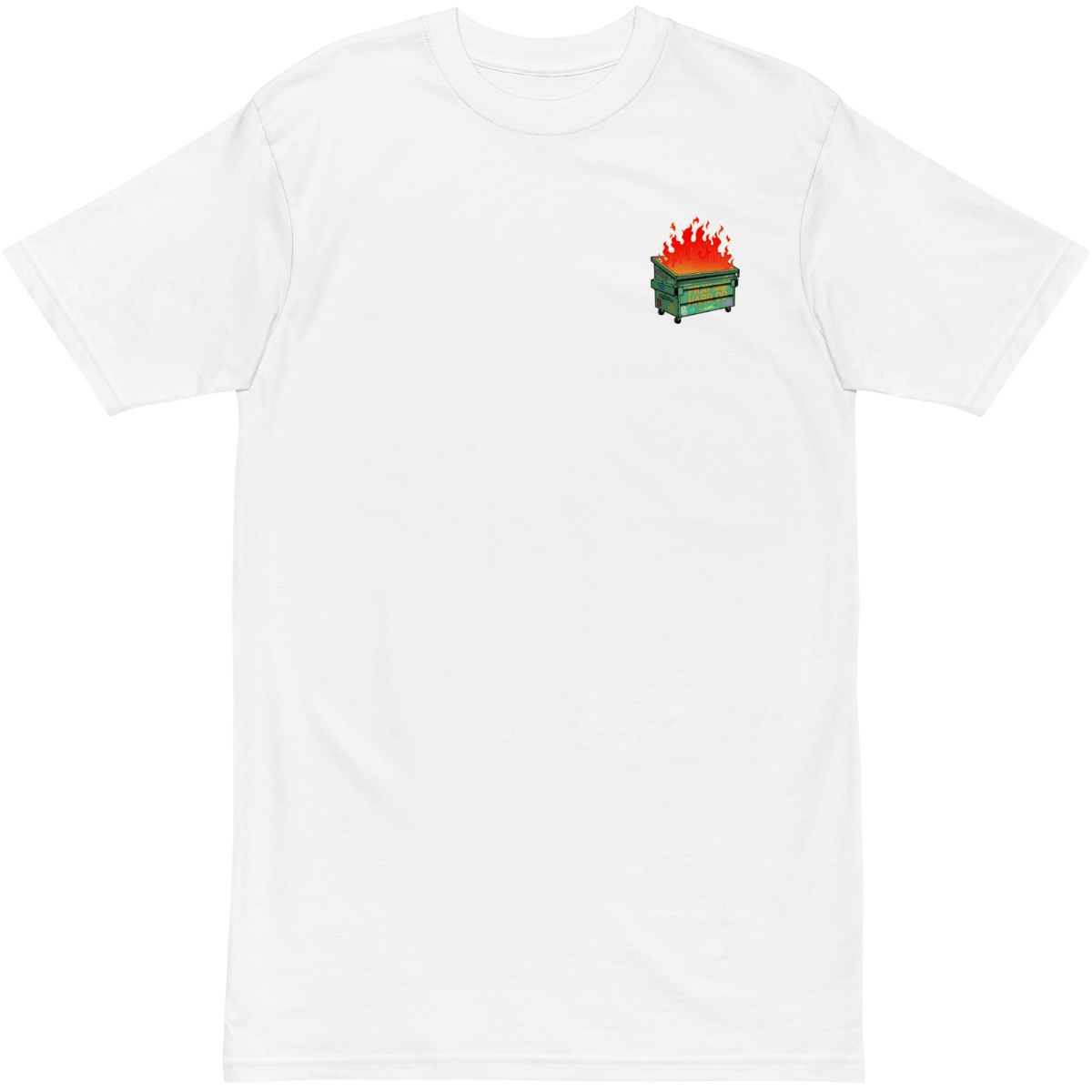 White t-shirt with a small graphic on the front against a transparent background